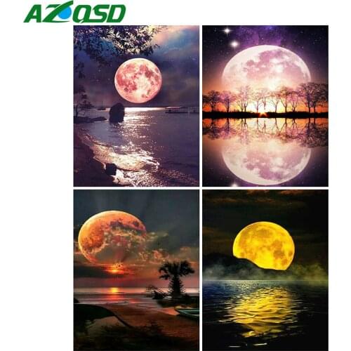 AZQSD Painting By Numbers Acrylic Paint Moon Handpainted Wall Art DIY Oil Painting By Numbers On Canvas Set Scenery Home Decor