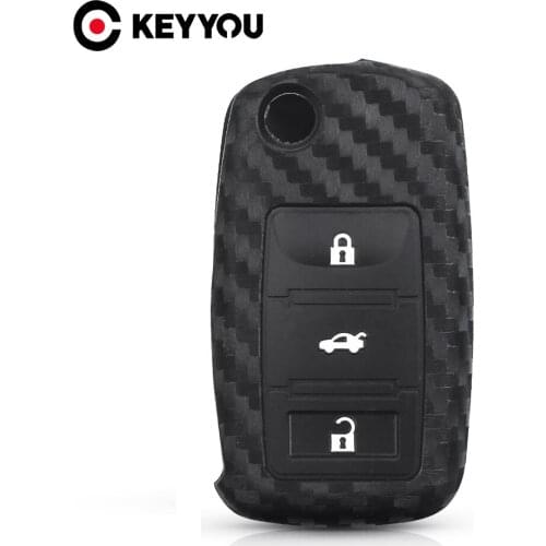 KEYYOU Key Rings Carbon Silicone Car Key Case For Volkswagen VW POLO Tiguan Passat B5 B6 Golf EOS Scirocco Jetta MK6 Octavia
