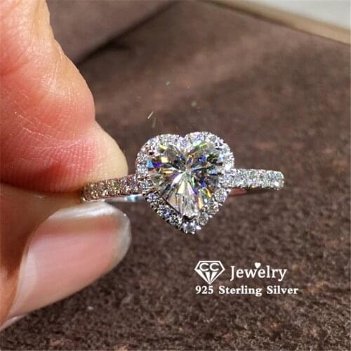 CC Rings For Women Solid 925 Silver Heart Cubic Zirconia Simple Bridal Wedding Engagement Ring Fine Jewelry Drop Shiping CC829