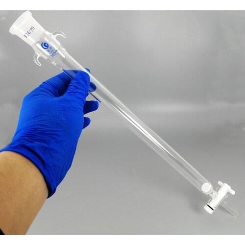 1pcs Lab Glass chromatography column with PTFE piston,sand core glass chromatography column with standard mouth Caliber 24