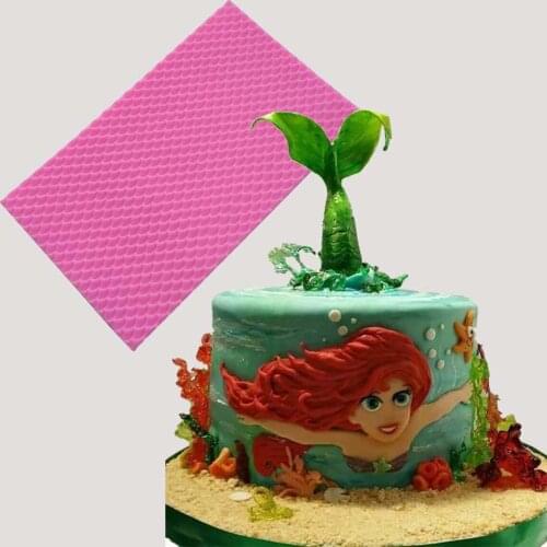 DIY Mermaid Fish Scale Lace Mat Fondant Cake Border Decorating Texture Cake Silicone Molds Baking Tools Chocolate Molds FM1165