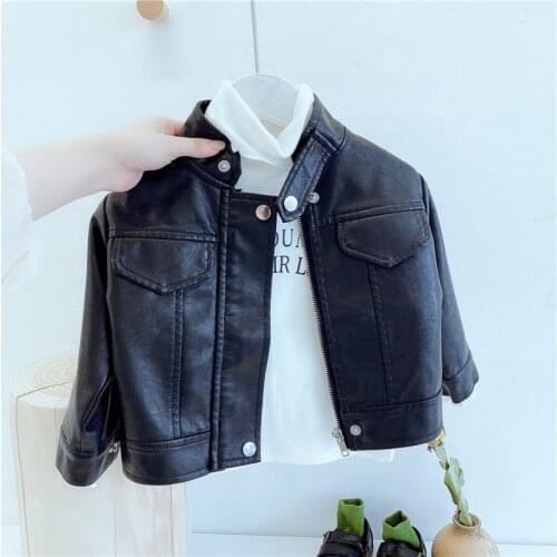 Boys Jacket Baby Girls Leather Jacket Zipper Fly Coat For Girls Solid Color Childrens' Jacket Spring Autumn Kids Clothes Girl