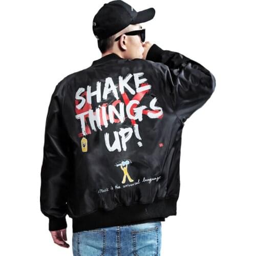 High Street Brand Coats SHAKE THINGS UP Print Graffiti Men Bomber Jacket MA1 pilot jackets Hip Hop male Outerwear