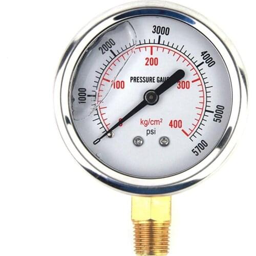 Stainless Steel Liquid Filled Oil Pressure Gauge 0-5000PSI Brass 1/4 NPT Bottom Mount US Standard Thread Hydraulic Meter Tool
