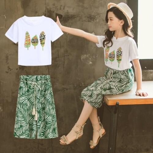 Fashion Summer 2021 Baby Girls Clothes Sets Short Sleeve + Wide Leg Pants Kids Outfits Children Clothing Teen 5 7 9 10 12 Years