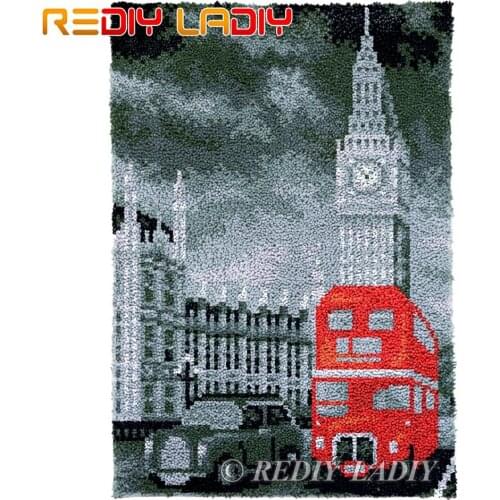 Latch Hook Kits Red Bus London Chunky Yarn Embroidery Crochet Tapestry Kits Needlework Hobbies & Crafts DIY Carpet Rug 58*85cm