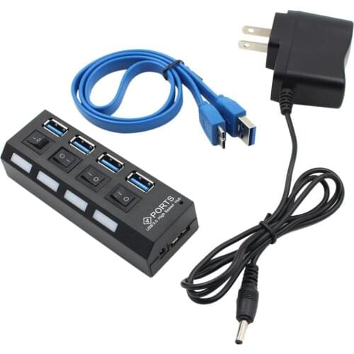Newest USB Hub High Speed USB Hub 3.0 with Separate Four Ports Compact Lightweight Power Adapter Hub with Power Supply