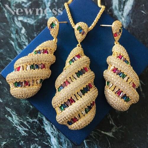 Newness 2021 Luxury WATER DROP Cubic Zirconia Statement Necklace Earring Jewelry Set For Dubai Women High Quality Jewelry
