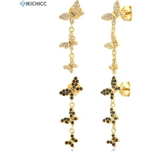 KIKICHICC 925 Sterling Silver New Three Butterfly Black CZ Drop Earring 2021 Wedding Gift Fashion Fine Jewelry Rock Punk Clips