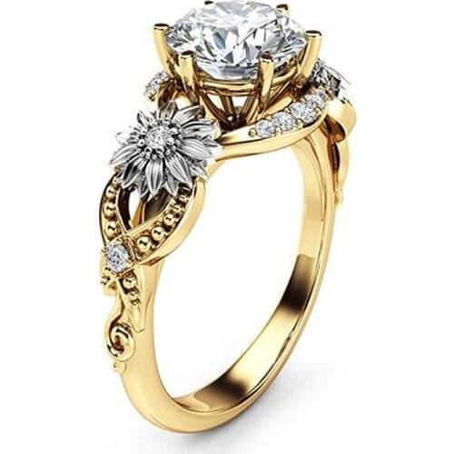 New Style Funique Boho Sunflowers Flower Cubic Zircon Engagement Rings For Woman Gold Colors Ring Wedding Party Jewelry Rings