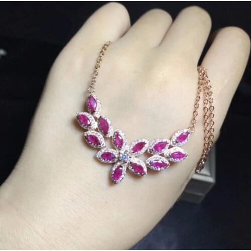 Cross style natural ruby necklace, multi color, 925 silver high-end color treasure