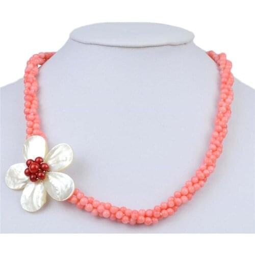 Pink Beads Women Shell Flower Necklace Coral Fine Jewelry Party Evening For Women Girls Choker Necklace Handmade Accessories
