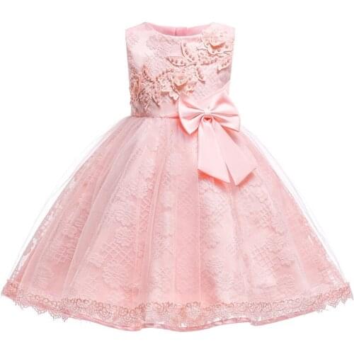 Flower Girls Dress Kids 3D Flower Bodice Tulle Party Wedding Dress with Bow Formal Girls Clothes