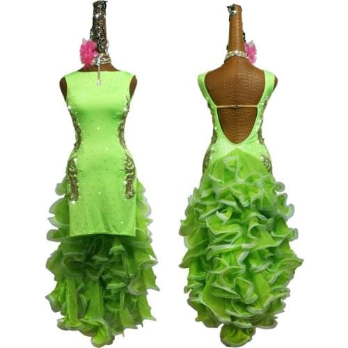 New Latin Dance Dress Skirt Competition Dress Performing Decoration Latin Dance Costumes Skirt Fluorescent Green Fishbone Skirt