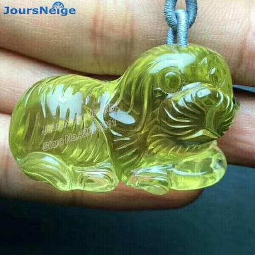 Wholesale Yellow Natural Crystal Pendants Hand Carved Dog Pendant Sweater Chain Necklace Lucky for Women Men Wealth Jewelry