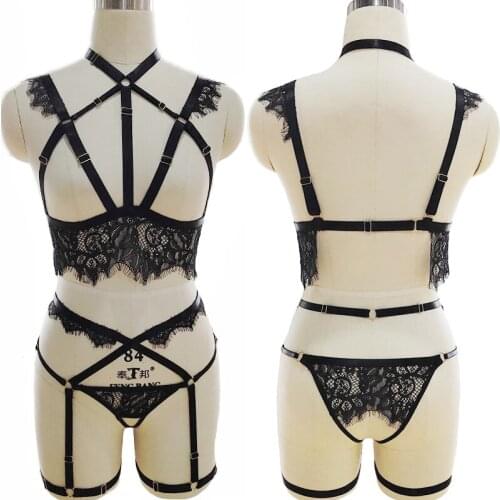 Sexy Lace Women Body Harness Set Gothic Sexy Lingerie Lace Cage Bra Wedding Leg Garter Belt Bondage Harness