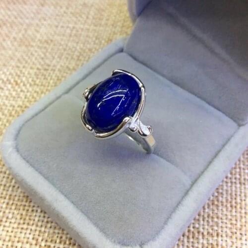 Silverware S925 Sterling Silver Inlaid Natural Afghan Lapis Lazuli Exquisite Simple Open Ended Ring