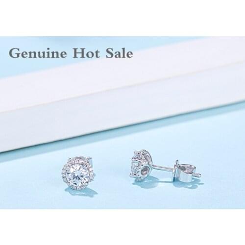1ct D Color 925 Silver Moissanite Earrings VVS1 Round Fine Jewelry Diamond Stud Earring With National Certificate For Women Gift