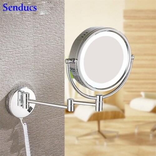 Senducs Led Bath Mirrors Chrome Bathroom Mirror Of 3x 5x 7x 10x Magnifying Mirror 8 Inch Bath Led Silver Round Mirror