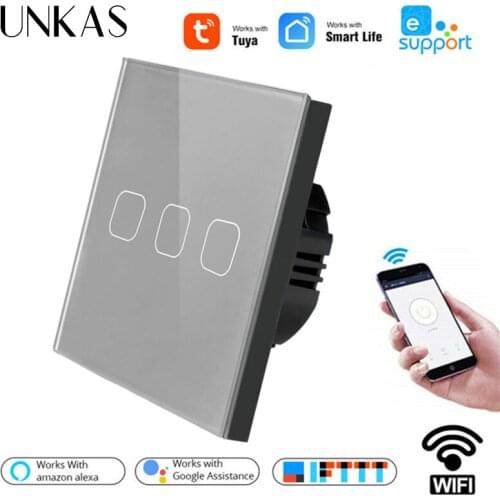 Minitiger Crystal Glass Panel WIFI Smart Touch Switch 3 Gang APP Wireless Remote Light Wall Switch Works With Alexa / Google Hom