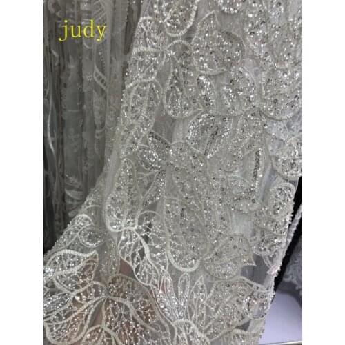 Stock 5yards/bag XY07# Crystal white fashion embroidered leaf pattern sequins used on the wedding dress stage