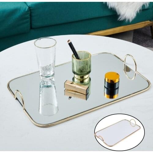 Vintage Rectangular Mirrored Tray w/Handles Perfume Organizer Holder Hotel Home Decor 35x20x4.5cm