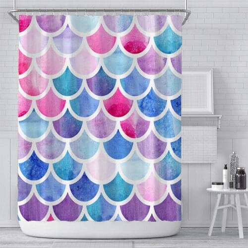 Fish Scales Shower Curtains Colorful Scales Bathroom Curtains with Hooks Blue Pink Green Waterproof Shower Curtains 180x180cm