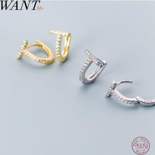 WANTME Genuine 925 Sterling Silver Simple Geometric Luxury Zircon Ear Buckle Earrings for Women Fashion Teen Party Jewelry Gift