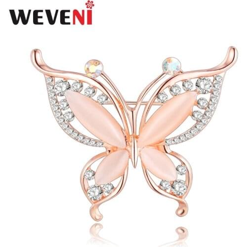 WEVENI Rhinestone Butterfly Brooch For Women Wedding Brooches Pin Collar Scarf Decoration Fashion Insect Jewelry Accessories
