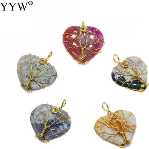 YYW Retro Dragon Veins Agates Heart Pendants Reiki Healing Chakra Dowsing Divination Gold Color Pendulum 5 Colors Unisex Jewelry