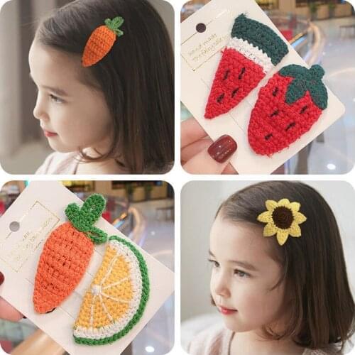 Girl Cute Cartoon Fruit Wool Knitting Colorfur Hairpin Children Sweet Hair Clip Barrettes Headband Kids Fashion Hair Accessories