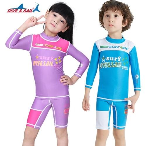 Guard Child Two Piece Swimwear Pink and Blue Flower Swimsuit Girls Bathing Suit Rashguard