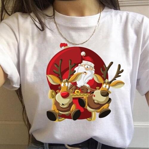 Women Christmas Harajuku Short Sleeve T Shirt White O-neck Top Uitable All Seasons New Cute Reindeer T Shirt