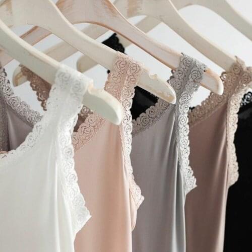Women Knit Pure Silk Camisole Floral Tank Top Lace Strap Stretch Vest Undershirt
