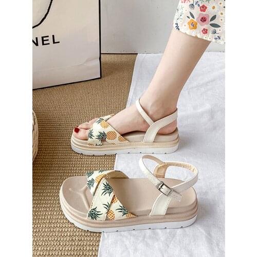 Womens Sandals with Skirt Summer Fairy New Style All-Matching Fresh Soft Bottom Muffin Beach Womens Shoes for Students