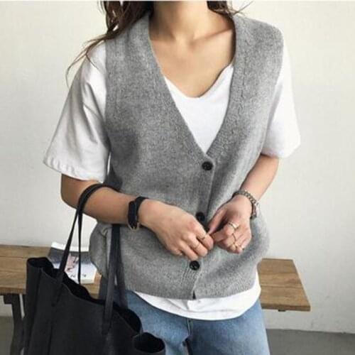 ATTYYWS Ladies knitted sleeveless sweater short V-neck cardigan cashmere vest wild simple womens coat wool vest Hot pullovers