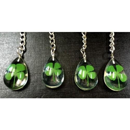 FREE SHIPPING 12 PCS Real Four Leaf Clover Chic Key Chain Stylish YQTDMY Jewelry