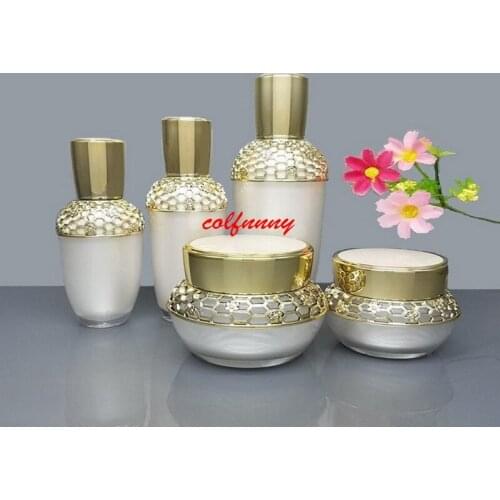 50pcs/lot High Quality Honeycomb Pearl White Acrylic Cream Jar Palace Empty Cosmetic Container Lotion Pump Bottle F060407
