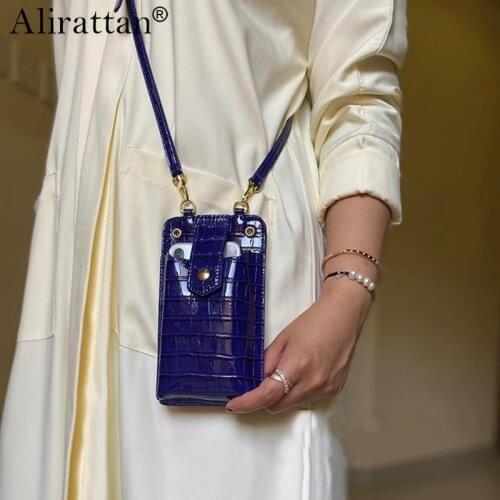 Alirattan New ID Card Folder for Women 2021 Luxury Fashion Design Crocodile Python Ostrich Shoulder Messenger Phone Card Bag