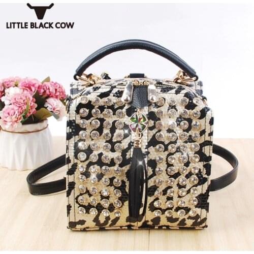 Bead Womens New Diamonds Backpack Fashion Studded Leopard Printed Casual Bag Tassels Pu Leather Small Packing Backpack 18 Colors