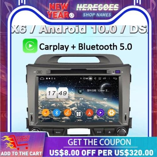 Carplay DSP Android 10.0 4GB 64GB ROM 8Core Car DVD Player Wifi Bluetooth 5.0 RDS A RADIO GPS Map For kia Sportage 2010 - 2014