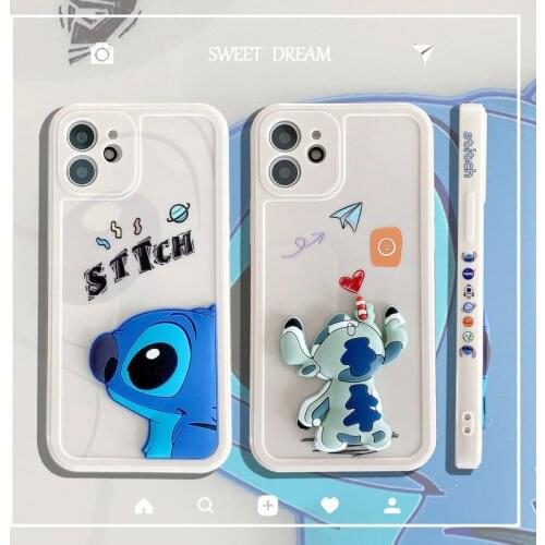 Disney Stitch Cartoon Three-dimensional Mobile Phone Shell Anti-fall for Iphone 7 8Plus X Xr Xs Max 11 12 Promax 12 Mini Couple