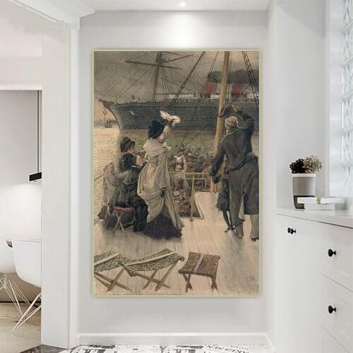 Citon James Tissot《Goodbye, on the Mersey》Canvas Art Oil Painting Artwork Print Picture Wall Decor Home Living Room Decoration