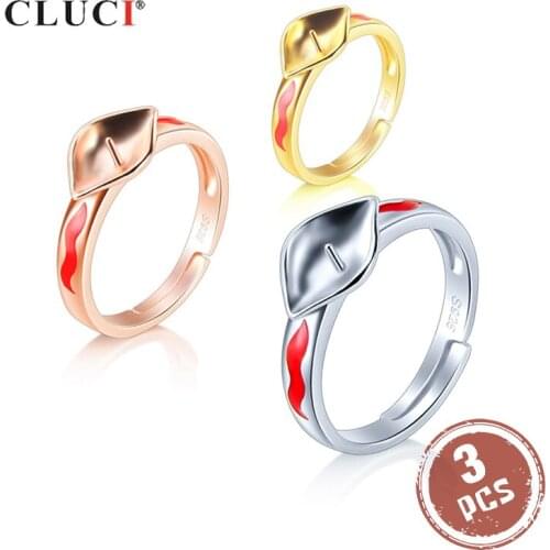 CLUCI 3pcs 925 Sterling Silver Adjustable Rose Gold Ring for Women Silver 925 Pearl Ring Mounting Women Rings Jewelry SR2200SB