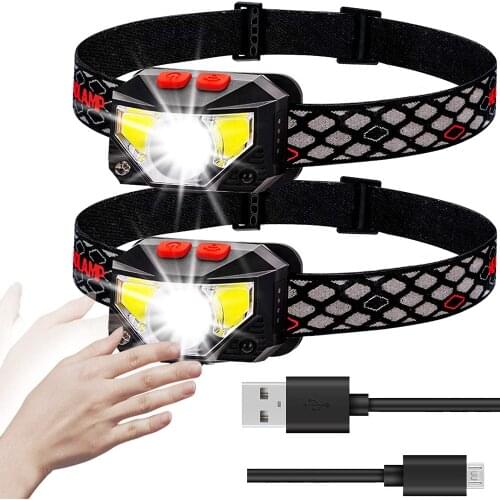 20000LM Headlamp USB Charging Head Lamp 2 Pack 8 Mode Waterproof Motion Sensor Headlamp for Camping Head Flashlight With Battery