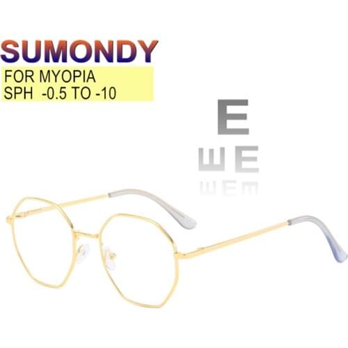Photochromic Blue Light Proof Myopia Glasses Prescription -0.5 to -10 Women Men Polygonal Alloy Frame Astigmatism Available UF53