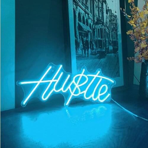 Custom Hustle Neon Sign Light LED Flexible Wall Hanging Acrylic Decoration Indoor for Home Room Visual Art Bar Pub Club Party