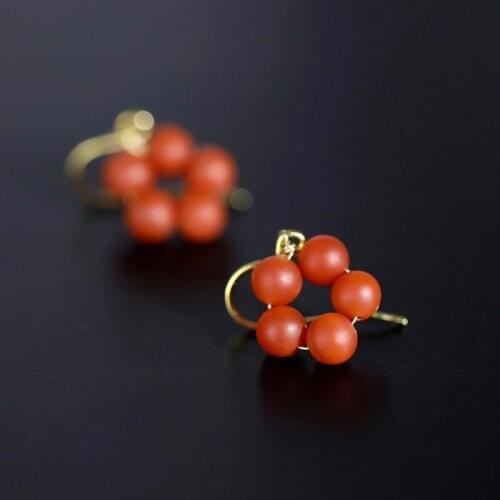 DAIMI 5-6mm Round Red Agated Earrings Natural Gemstones 925 Sterling Silver Earrings For Women