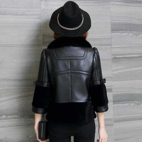 Genuine Leather Jackets Women Real Mink Fur Collar Double Breasted Natural Sheepskin Coat Female Short Clothes LWL1435
