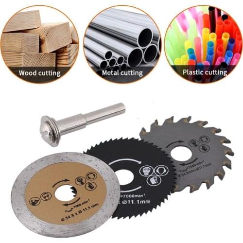 3Pcs 54.8mm HSS Mini Wood Circular Saw Blade Cutting Blade Rotary Tool +Mandrel